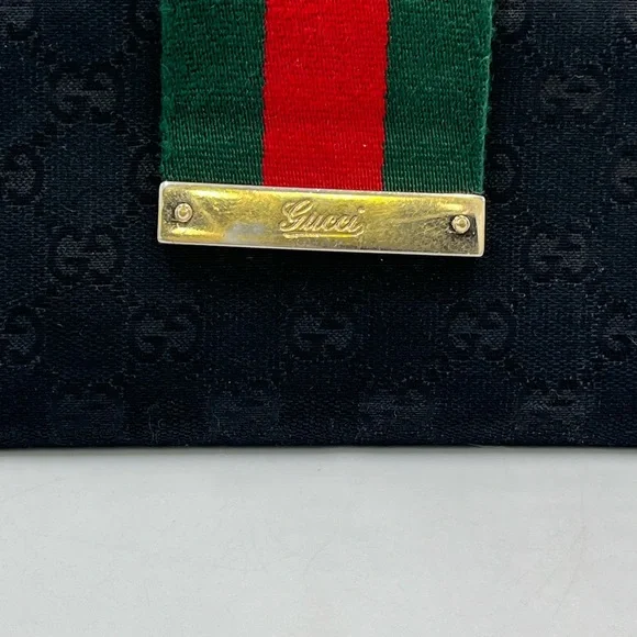 SOLD!!! GUCCI Vintage GG Web Black Canvas and Leather Heritage Collection Wallet - Picture 3 of 14